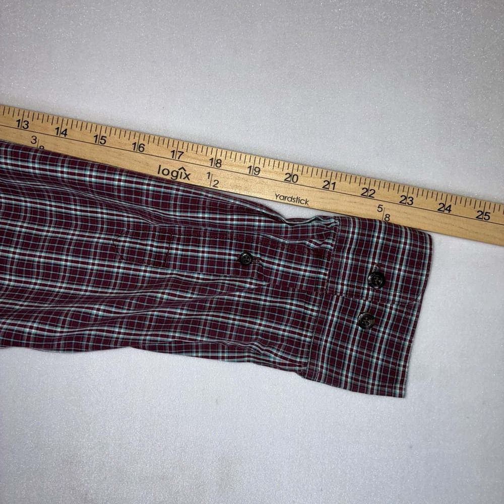 Ariat Pro Series Shirt Mens Small Burgundy Teal Plaid Long Sleeve Western Button - Picture 11 of 11